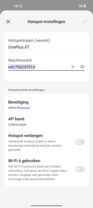 Voer een wachtwoord van een WiFi-hotspot in van ten minste 8 tekens en selecteer OK