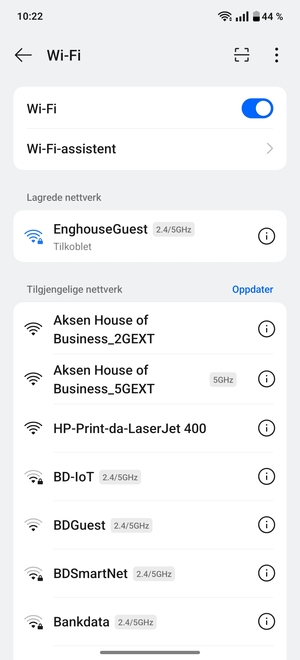 Du er nå koblet til Wi-Fi-nettverket