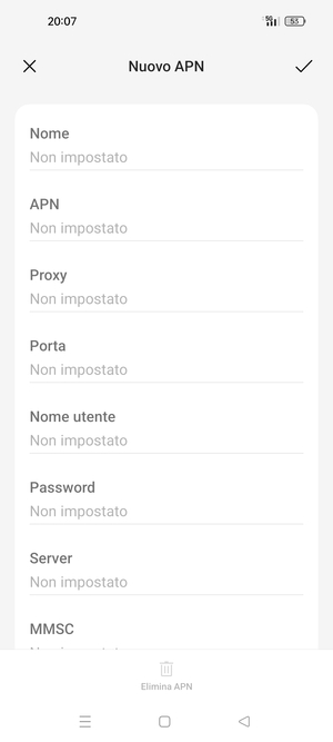 Inserisci le informazioni di Internet