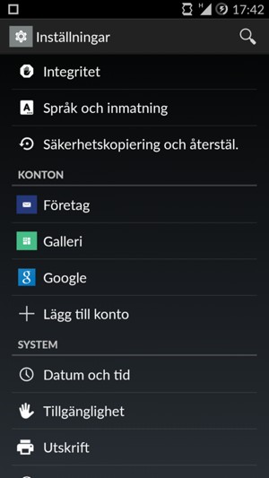 Återgå till Inställningar-menyn och scrolla till och välj Google