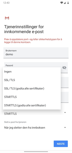 Velg Ingen og NESTE