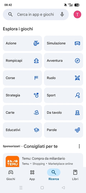 Seleziona la barra di ricerca