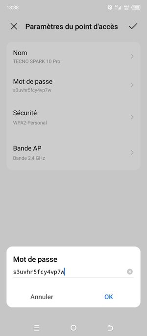 Saisissez un mot de passe de hotspot Wi-Fi d'au moins 8 caractères et sélectionnez OK