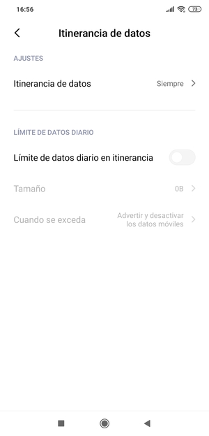 Seleccione Itinerancia de datos