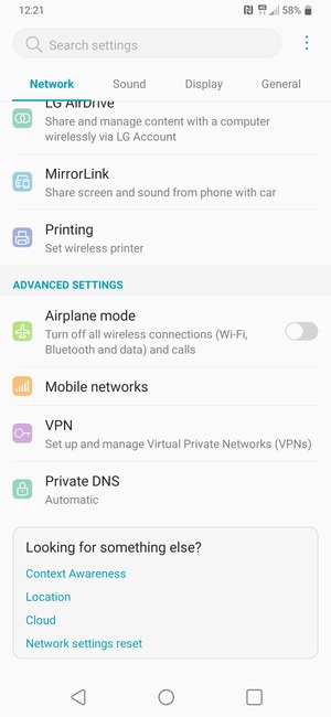Scroll to and select Mobile networks