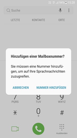Falls Ihre Voicemail nicht eingerichtet ist, wählen Sie NUMMER HINZUFÜGEN