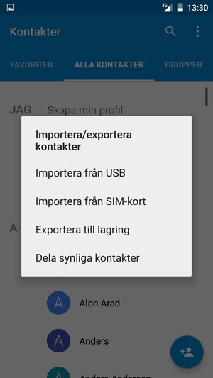 Välj Importera från SIM-kort