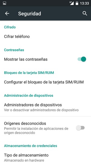 Seleccione Configurar el bloqueo de la tarjeta SIM/RUIM