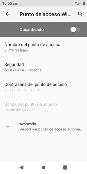 Seleccione Contraseña del punto de acceso