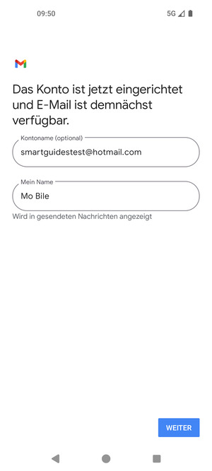 Geben Sie Ihrem Konto einen Namen und geben Sie Ihren Namen ein. Wählen Sie WEITER