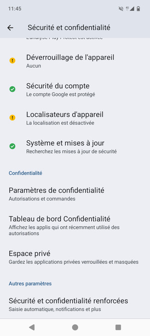 Faites défiler et sélectionnez Sécurité et confidentialité renforcées