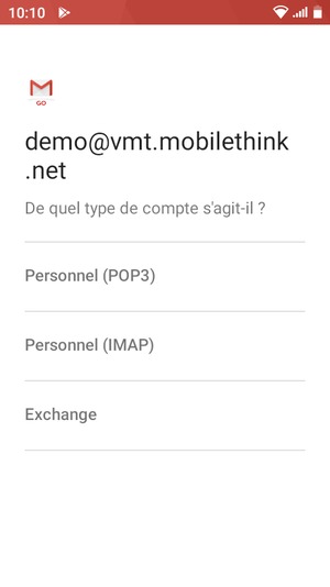 Sélectionnez Personnel (POP3) ou Personnel (IMAP)