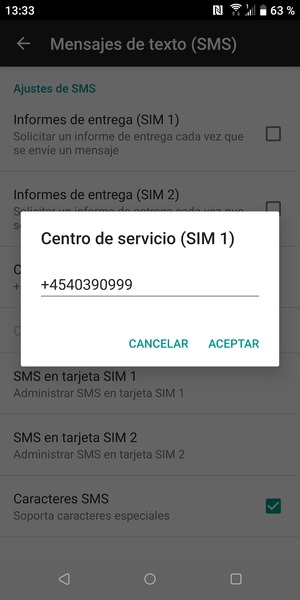 Introduzca el número de Centro de servicio y seleccione ACEPTAR