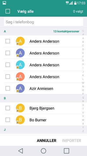 Marker tjekboksen Vælg alle