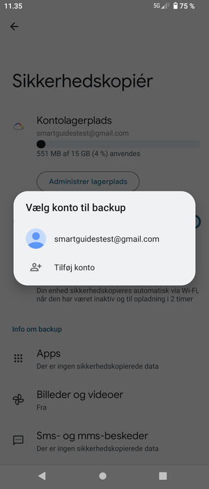 Vælg din sikkerhedskopi-konto