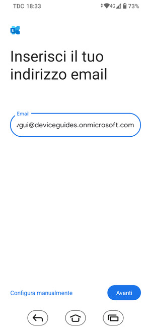 Inserisci il tuo indirizzo email e seleziona Configurar manualmente