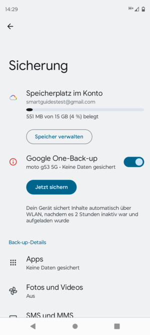 Wählen Sie Speicherplatz im Konto