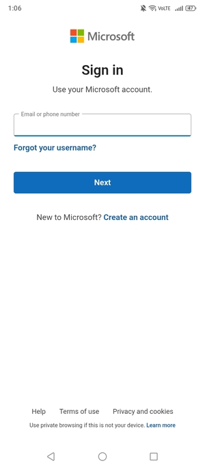 Enter your Hotmail address and select Next