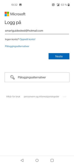 Skriv inn e-postadresse og velg Neste