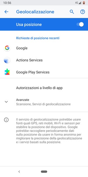 Disattiva Usa posizione