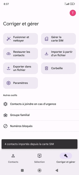 Vos contacts vont être enregistrés sur votre compte Google et dans votre téléphone lors de la prochaine synchronisation de Google.