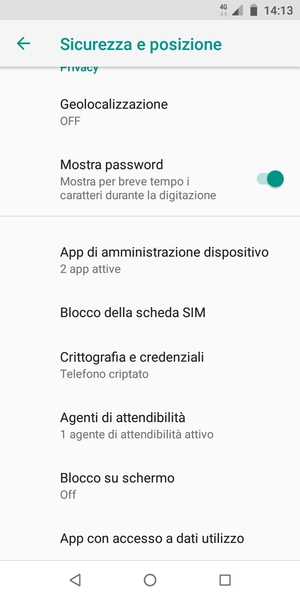 Per cambiare il PIN della scheda SIM, torna al menu Sicurezza e posizione e scorri e seleziona Blocco della scheda SIM