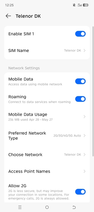 Turn Roaming on or off