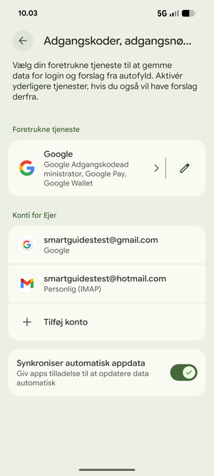 Vælg din Google konto