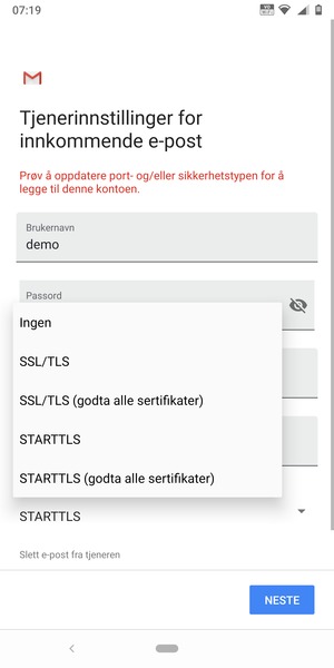 Velg Ingen og NESTE