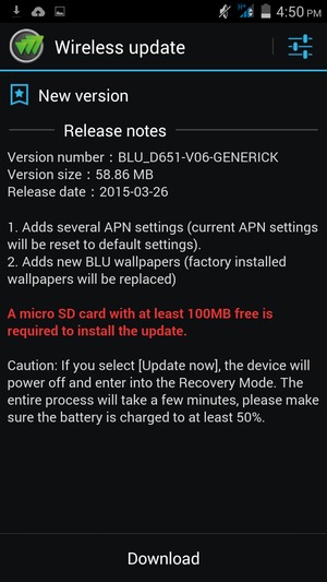 If your phone is not up to date, select Download and follow the instructions on the screen.