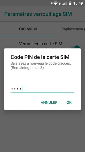 Veuillez confirmer votre nouveau code PIN de la carte SIM et sélectionner OK
