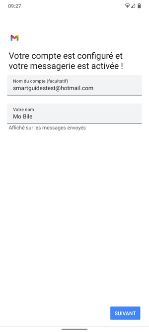 Donnez un nom à votre compte et saisissez votre nom. Sélectionnez SUIVANT