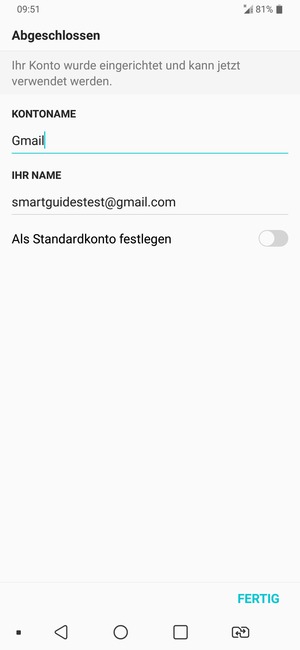 Geben Sie Ihrem Konto einen Namen und geben Sie Ihren Namen ein. Wählen Sie FERTIG