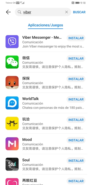 Seleccione la aplicación