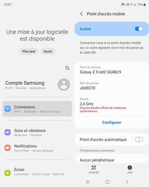 Votre téléphone est maintenant configuré pour être utilisé comme modem