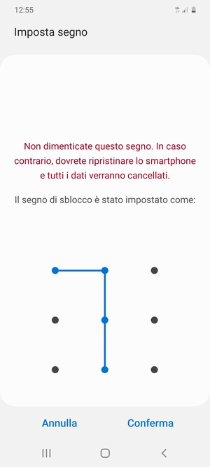 Disegna nuovamente la sequenza di sblocco e seleziona Conferma