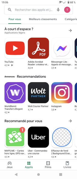 Sélectionnez la barre de Recherche