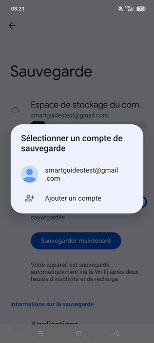 Sélectionnez votre compte de sauvegarde