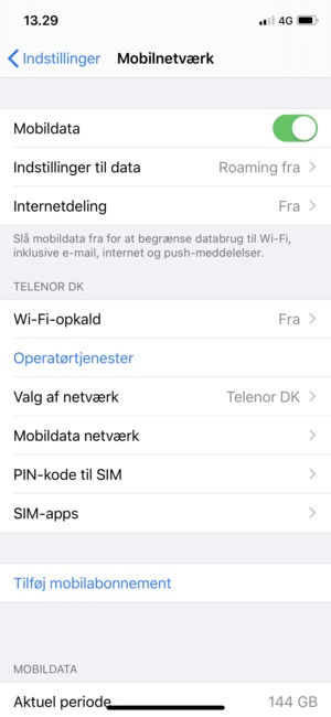 Vælg Mobildata netværk