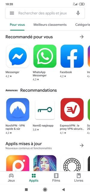 Sélectionnez la barre de Recherche