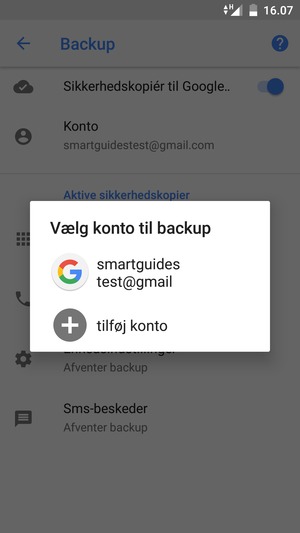 Vælg din sikkerhedskopi-konto