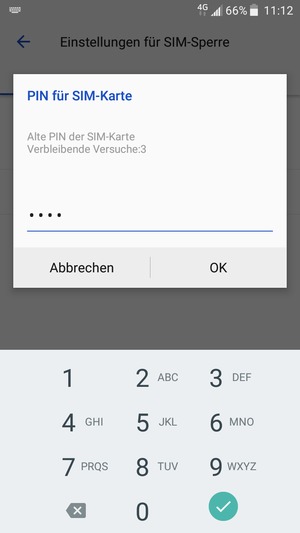 Geben Sie Ihre Alte PIN der SIM-Karte ein und wählen Sie OK
