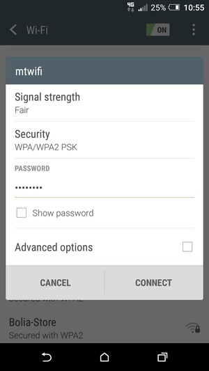Enter the Wi-Fi password and select CONNECT