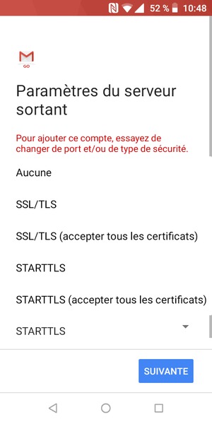 Sélectionnez Aucune puis SUIVANTE
