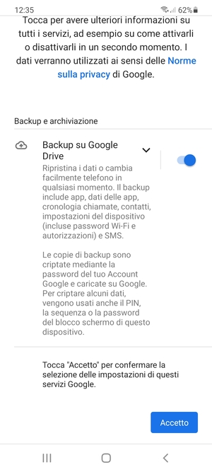 Seleziona Accetto