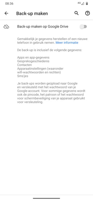 Schakel Back-up maken op Google Drive in