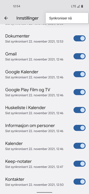 Velg Synkroniser nå