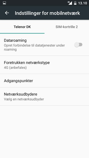For at skifte netværk, hvis der opstår netværksproblemer, vælg Netværksudbydere
