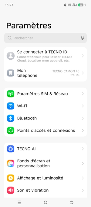 Sélectionnez Paramètres SIM & Réseau