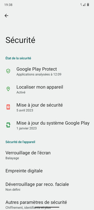 Sélectionnez Verrouillage de l'écran